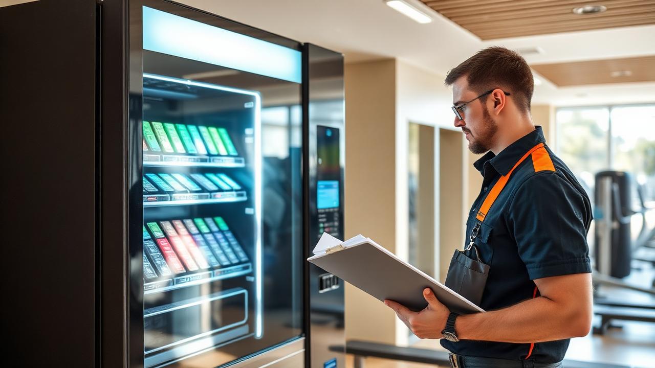 Technician servicing a vending machine supplied under an operating lease